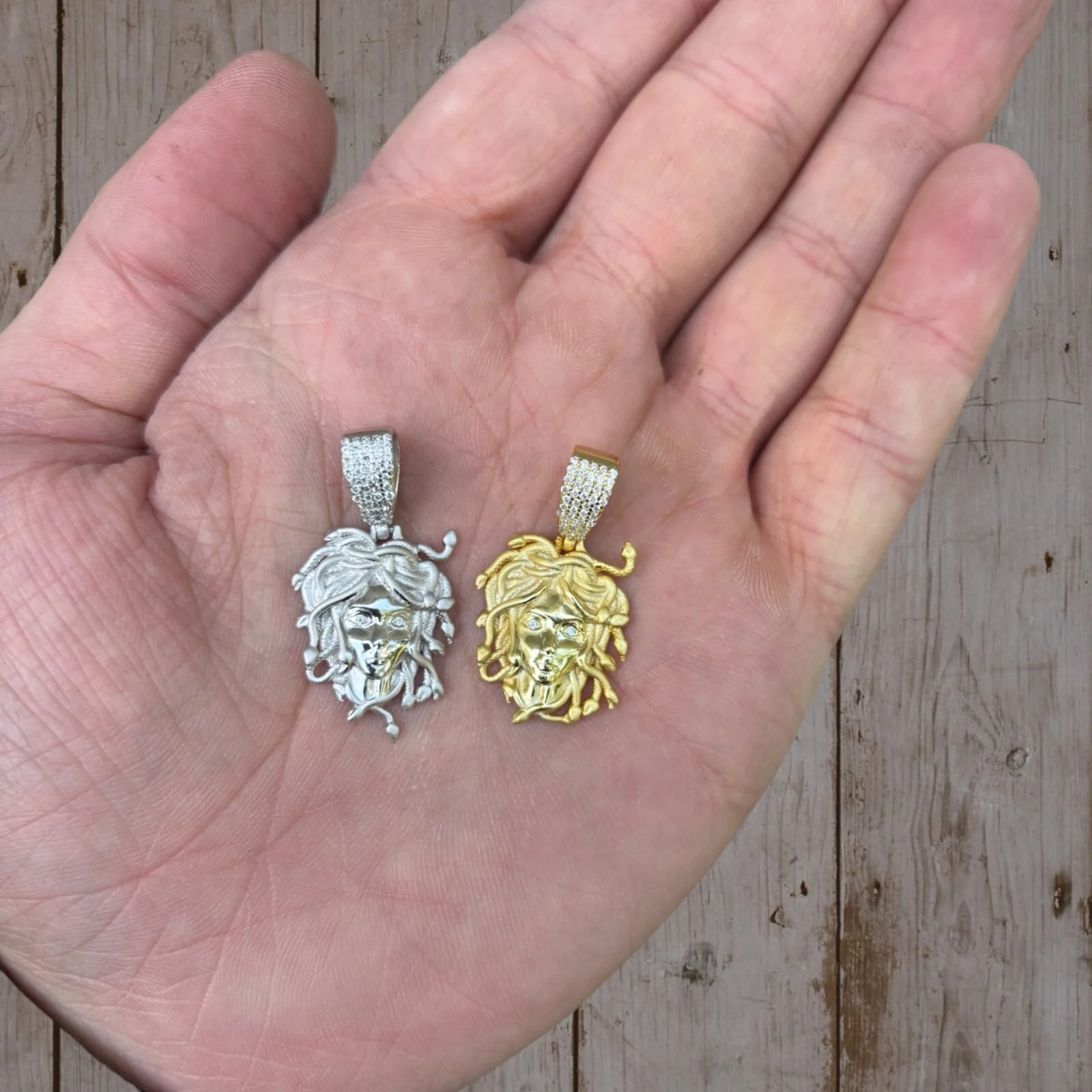 925 Sterling Silver Medusa Head Pendant With Moissanite - Small - Image 3