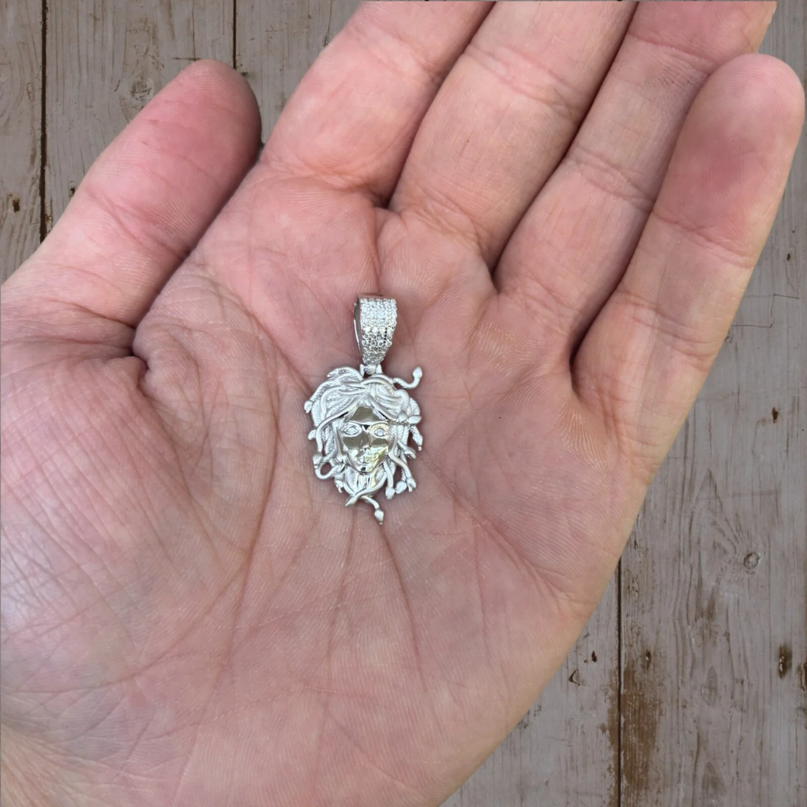 925 Sterling Silver Medusa Head Pendant With Moissanite - Small - Image 6