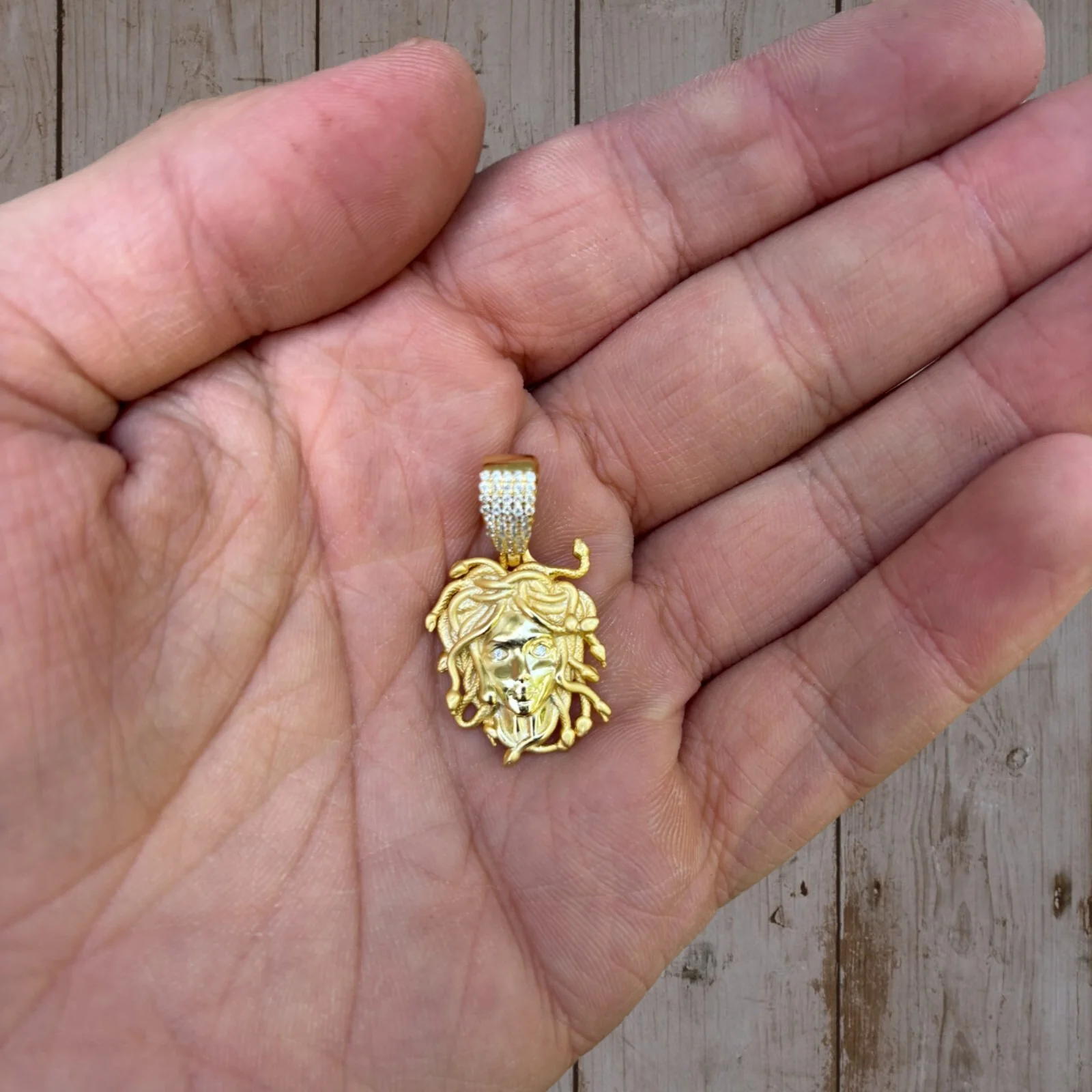 925 Sterling Silver Medusa Head Pendant With Moissanite - Small - Image 7