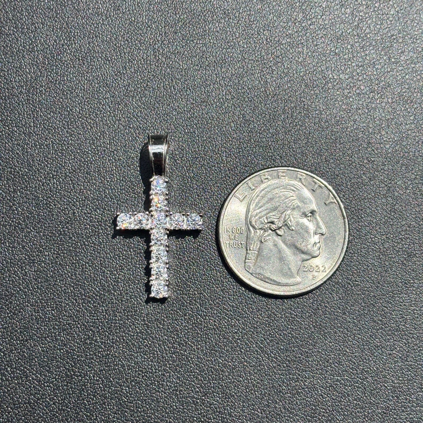 925 Sterling Silver Small Tennis Cross Pendant With Moissanite - Small - Image 10
