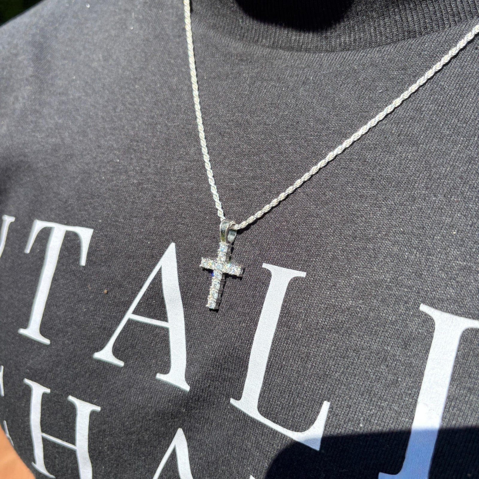 925 Sterling Silver Small Tennis Cross Pendant With Moissanite - Small - Image 14