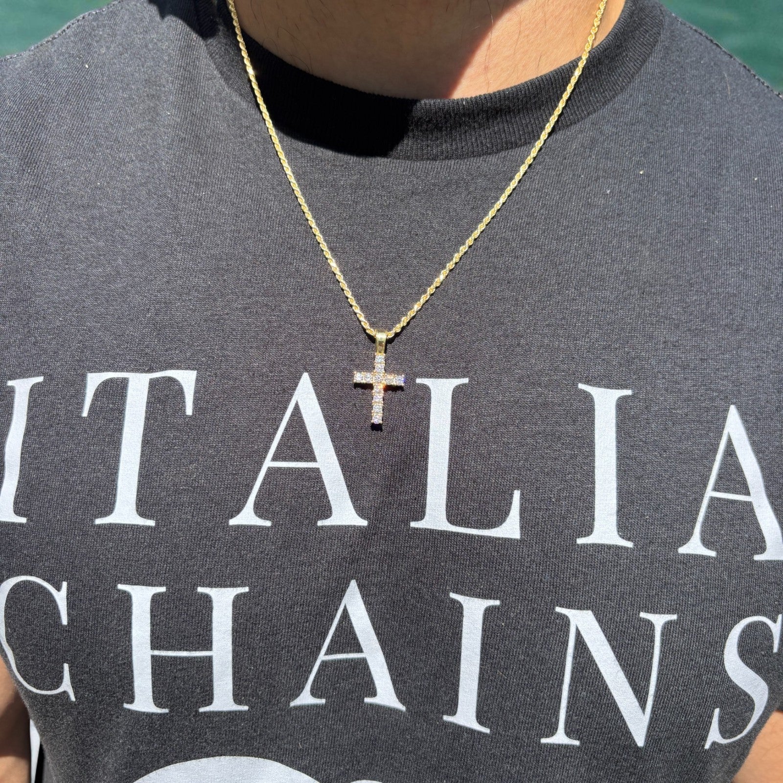 925 Sterling Silver Small Tennis Cross Pendant With Moissanite - Small - Image 15