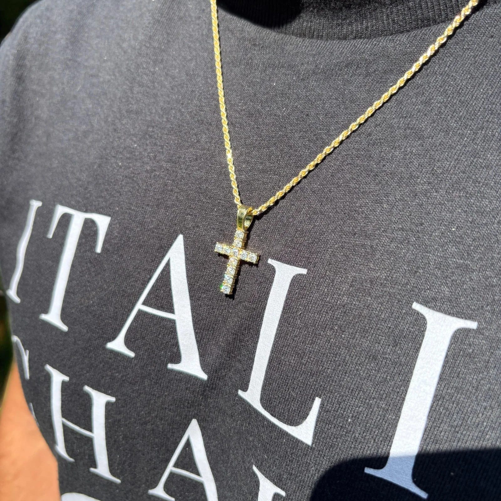 925 Sterling Silver Small Tennis Cross Pendant With Moissanite - Small - Image 16