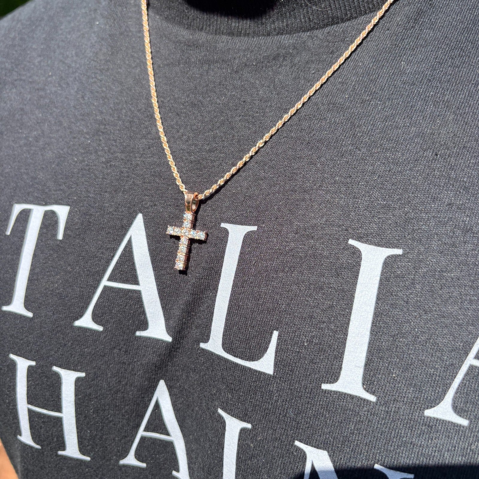 925 Sterling Silver Small Tennis Cross Pendant With Moissanite - Small - Image 18