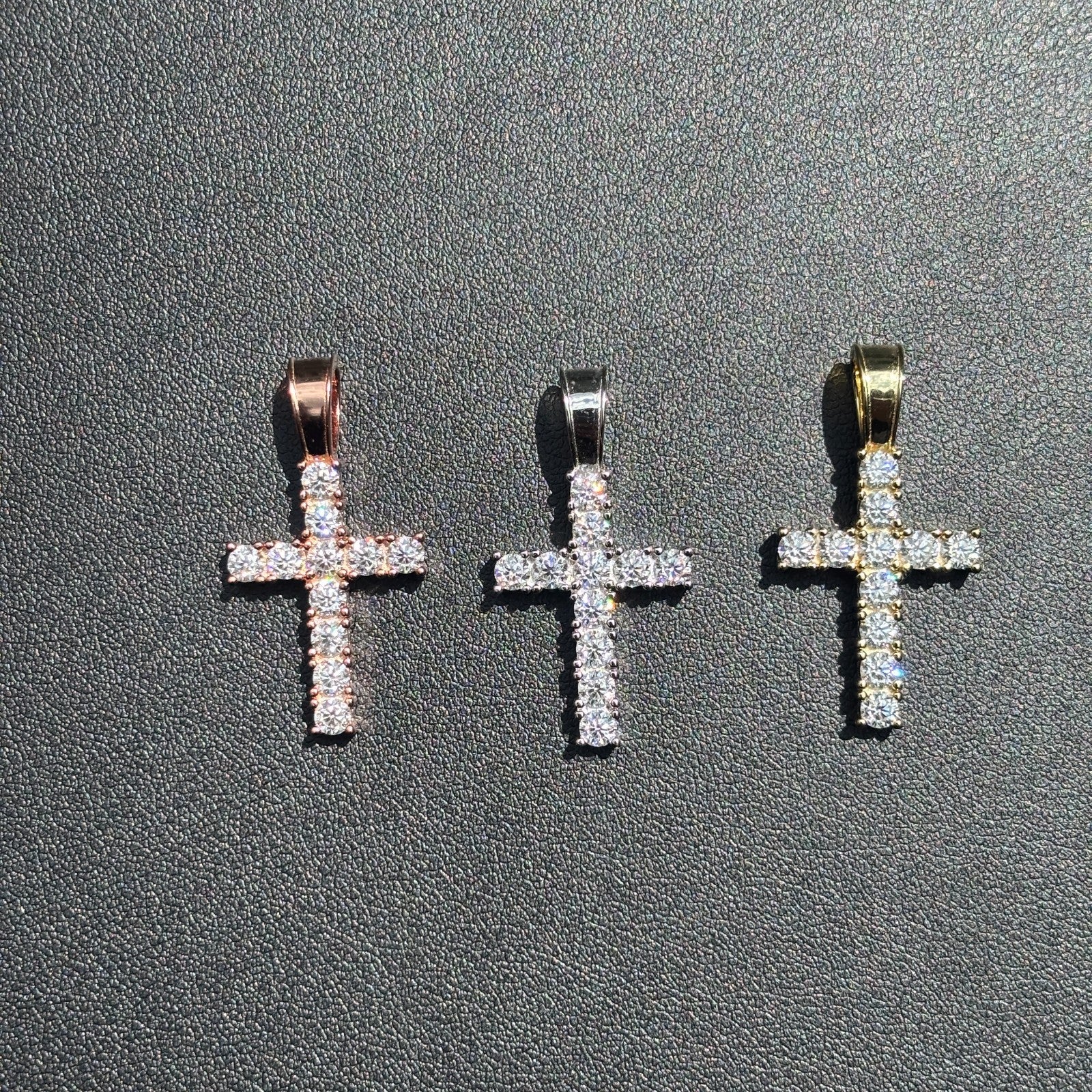 925 Sterling Silver Small Tennis Cross Pendant With Moissanite - Small - Image 4