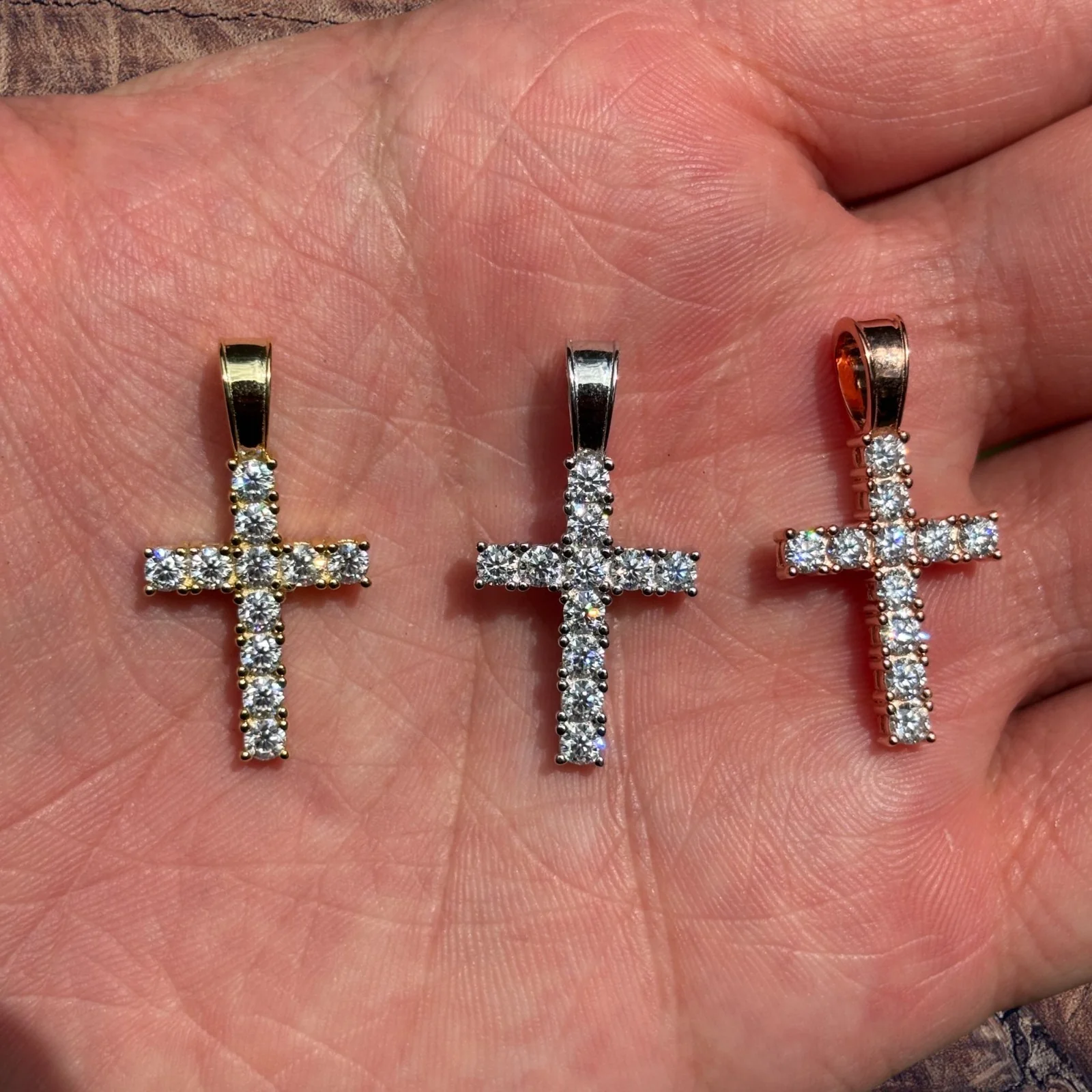 925 Sterling Silver Small Tennis Cross Pendant With Moissanite - Small - Image 5