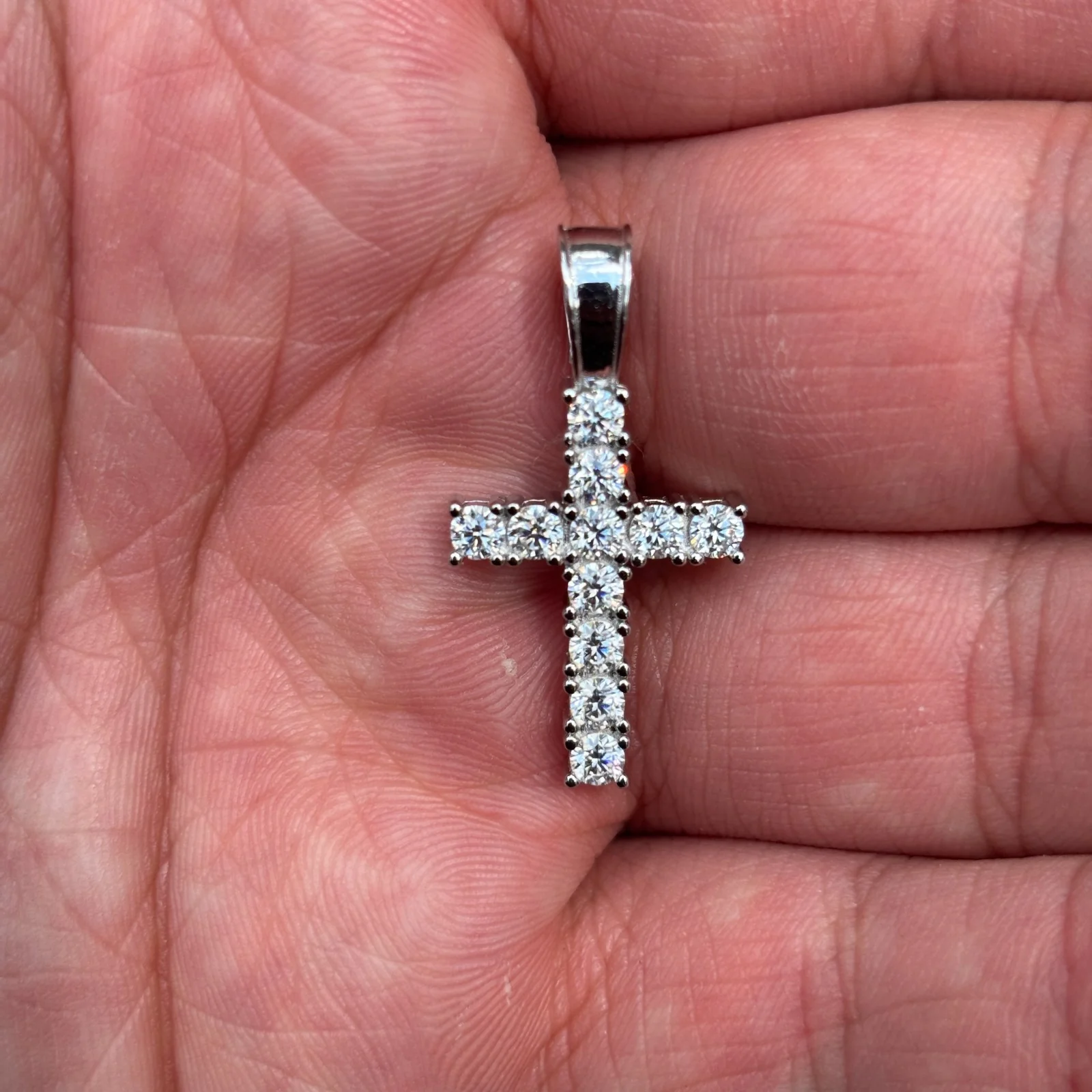 925 Sterling Silver Small Tennis Cross Pendant With Moissanite - Small - Image 6