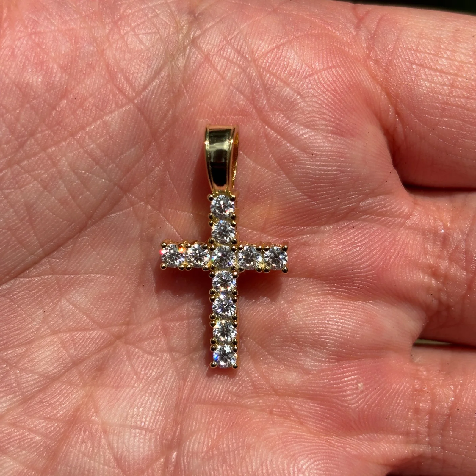 925 Sterling Silver Small Tennis Cross Pendant With Moissanite - Small - Image 7
