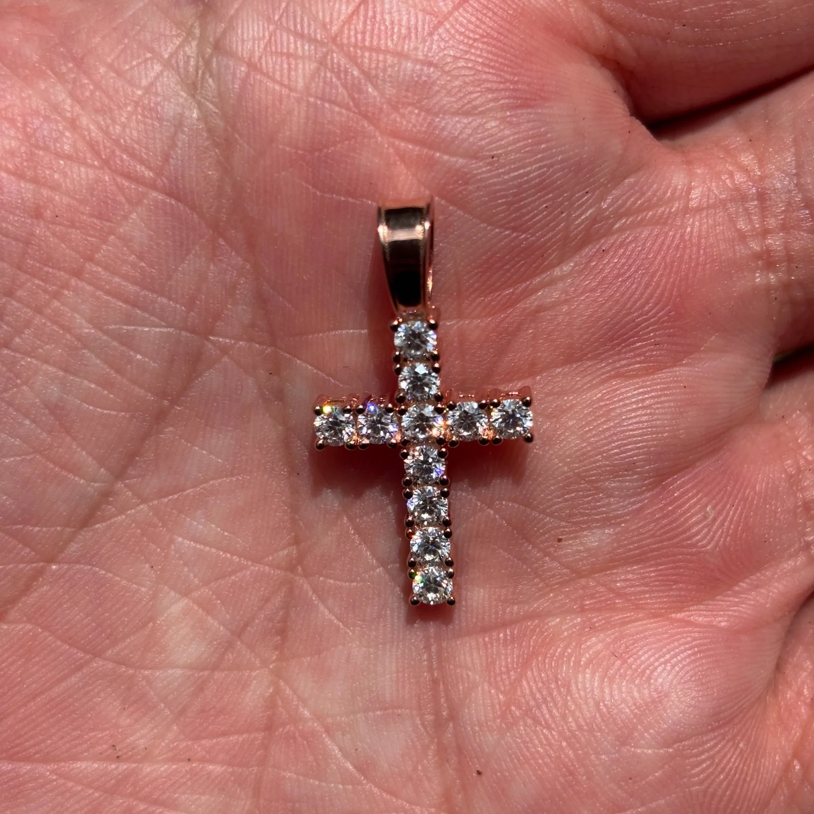 925 Sterling Silver Small Tennis Cross Pendant With Moissanite - Small - Image 8