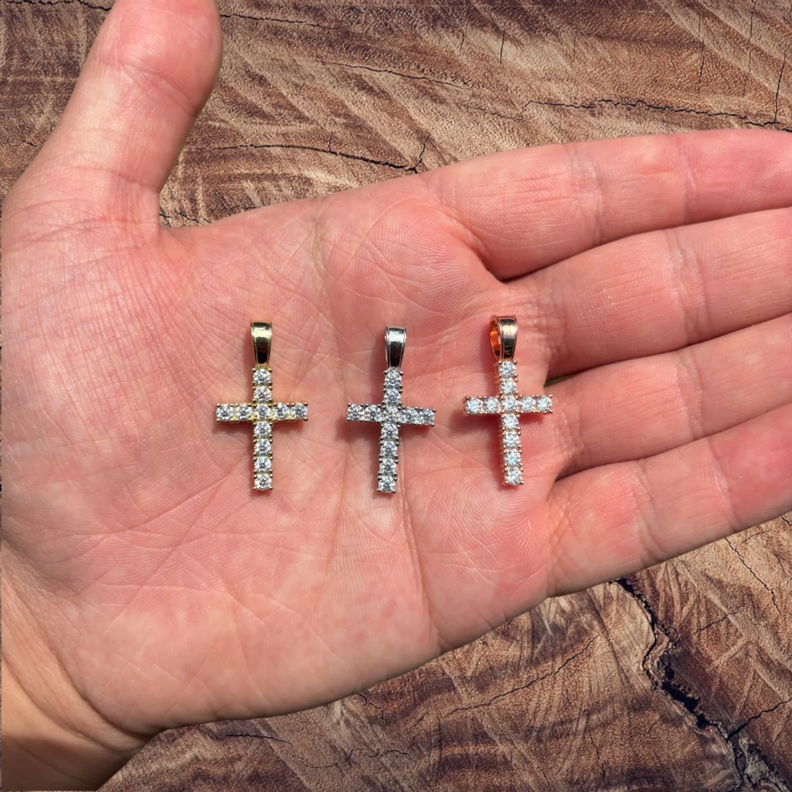925 Sterling Silver Small Tennis Cross Pendant With Moissanite - Small - Image 9