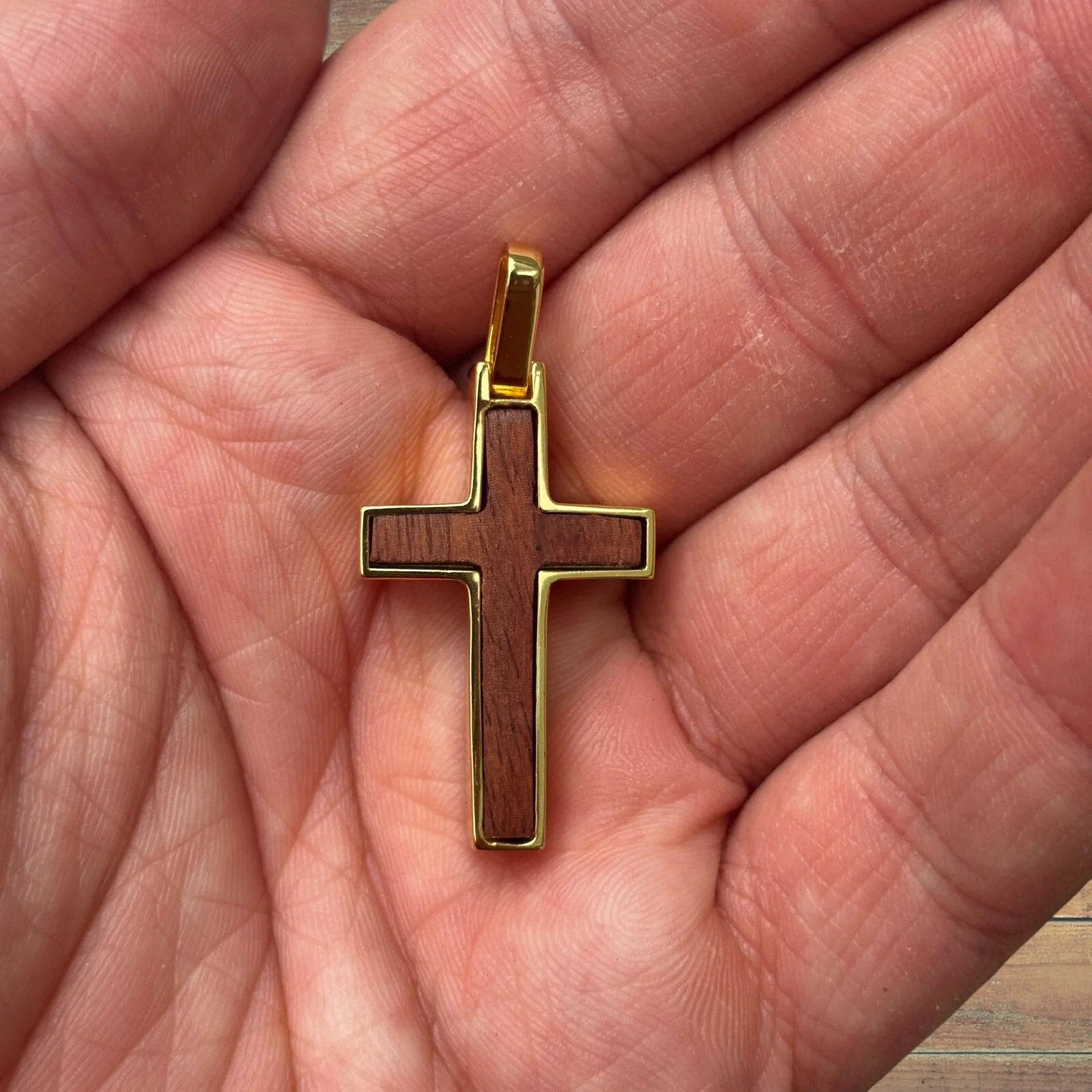 925 Sterling Silver Wooden Cross Pendant - Small - Image 5