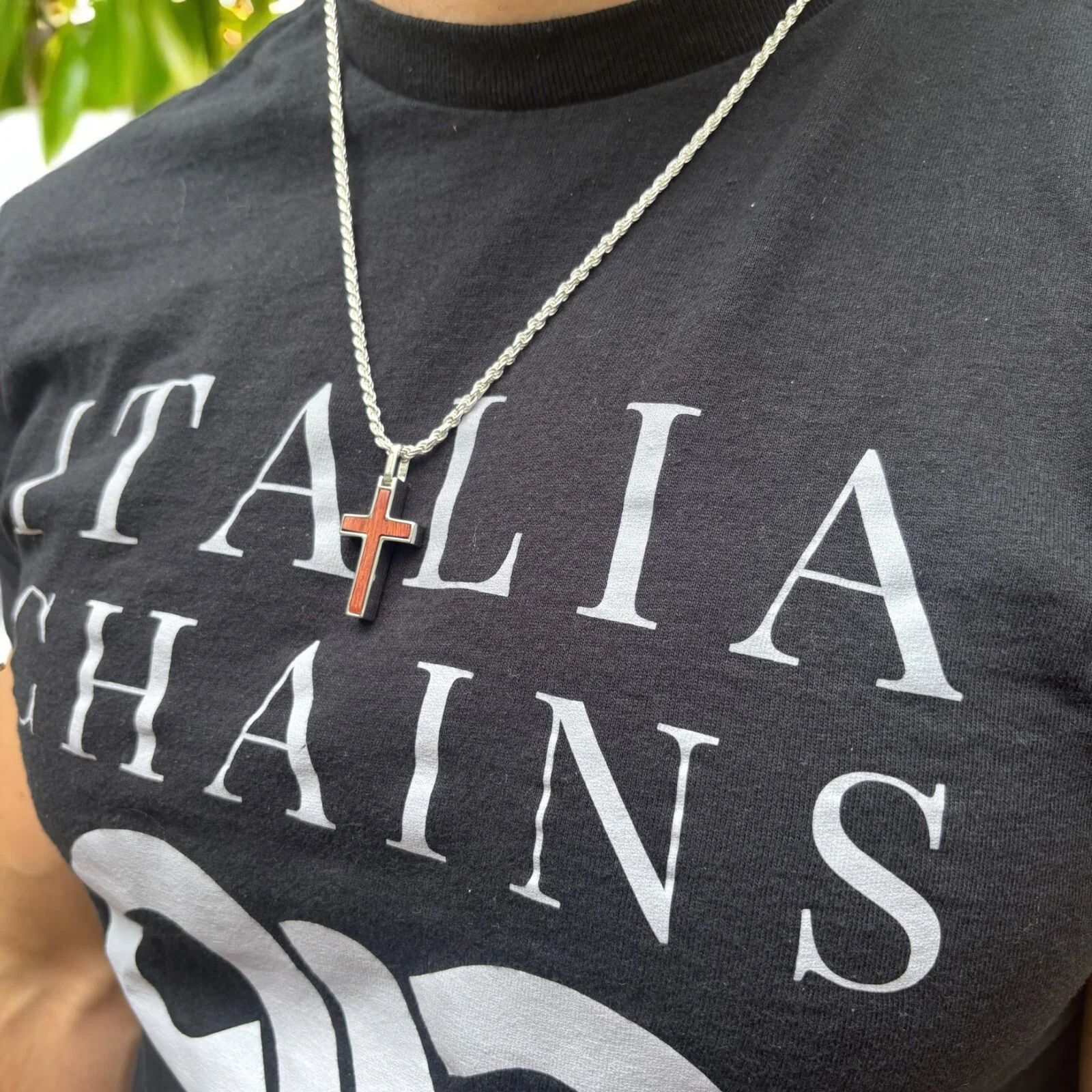 925 Sterling Silver Wooden Cross Pendant - Small - Image 9