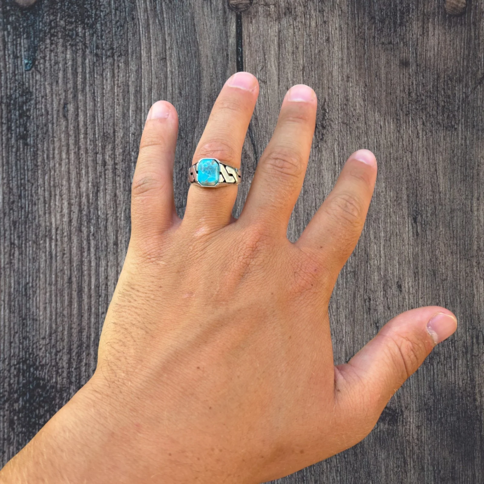 925 Sterling Silver Blue Turquoise Onyx Stone Cuban Ring - Image 10