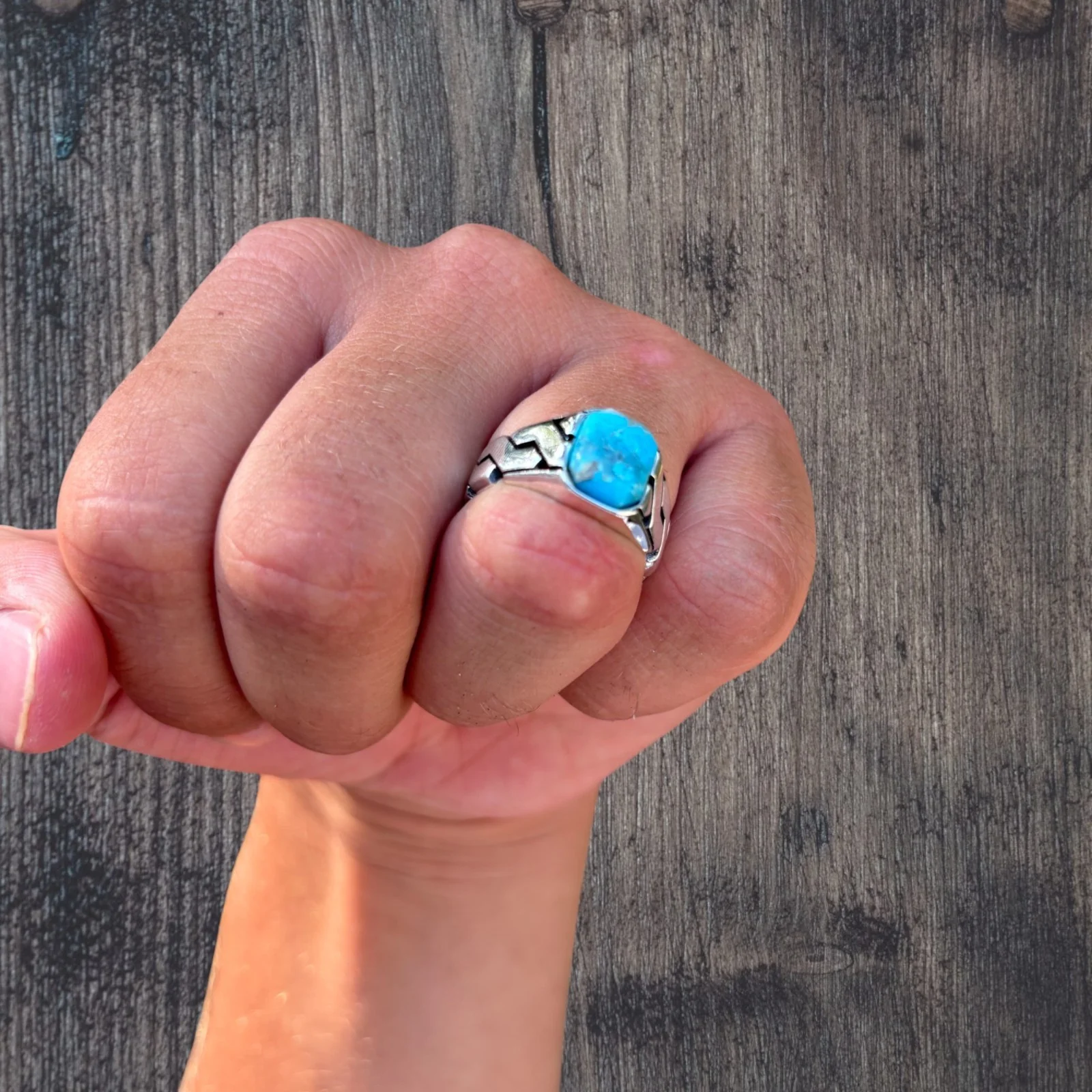 925 Sterling Silver Blue Turquoise Onyx Stone Cuban Ring - Image 8