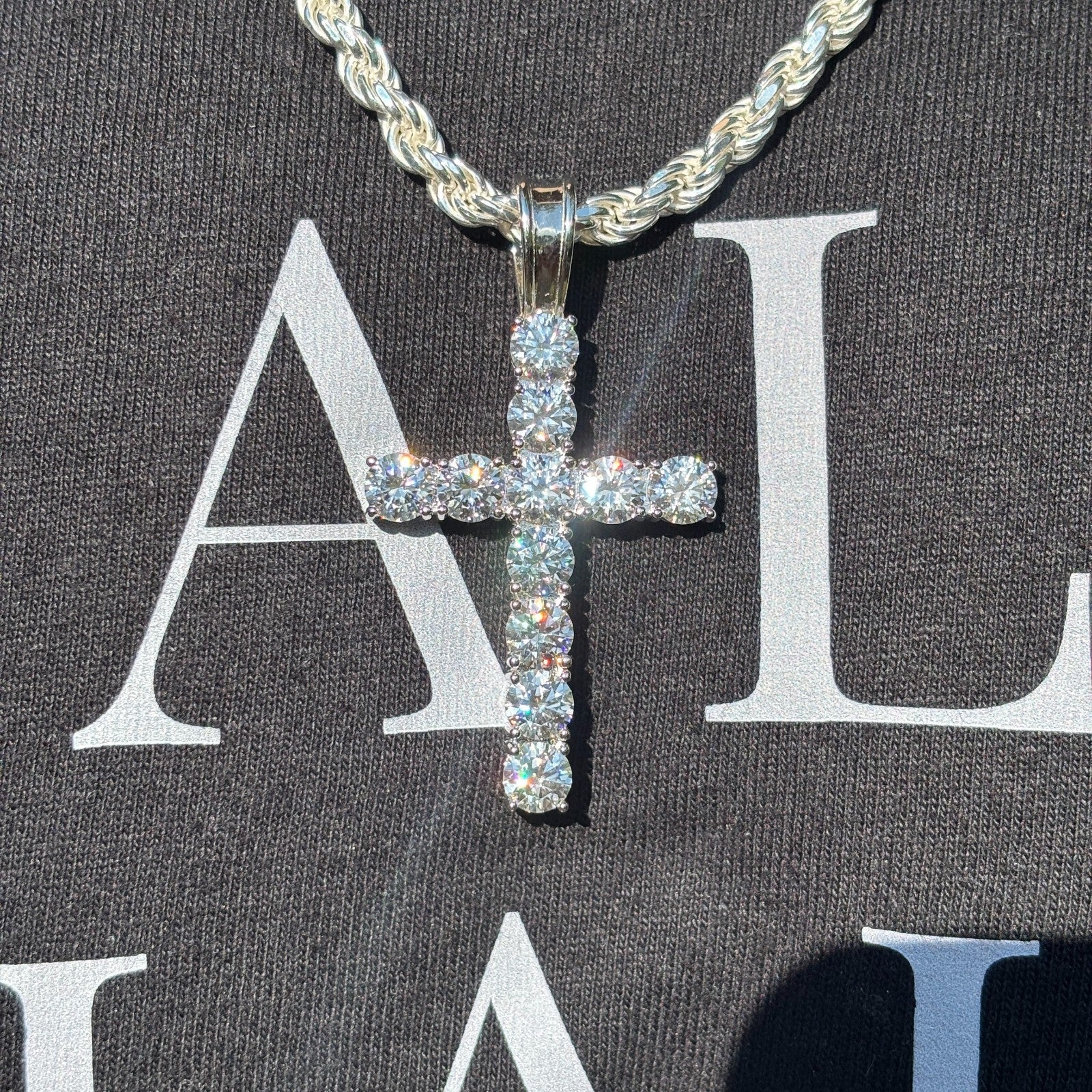 925 Sterling Silver Tennis Cross Pendant With Moissanite - X-Large - Image 10