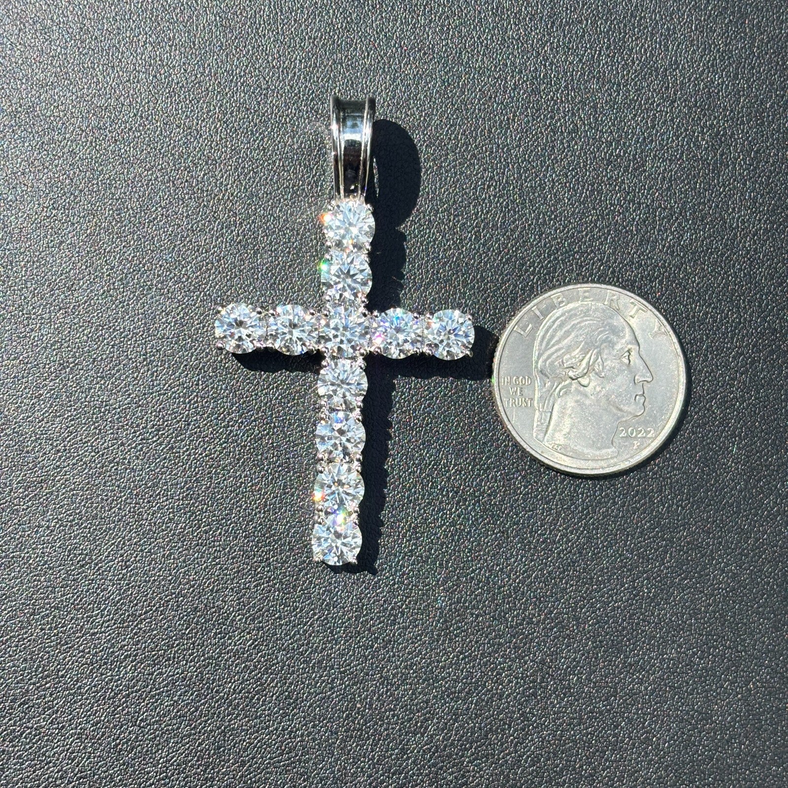 925 Sterling Silver Tennis Cross Pendant With Moissanite - X-Large - Image 11
