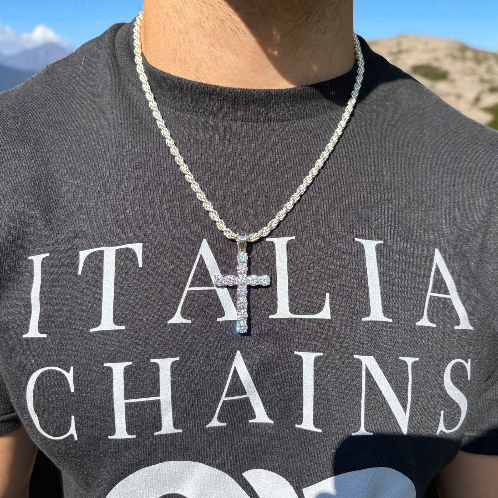 925 Sterling Silver Tennis Cross Pendant With Moissanite - X-Large - Image 13