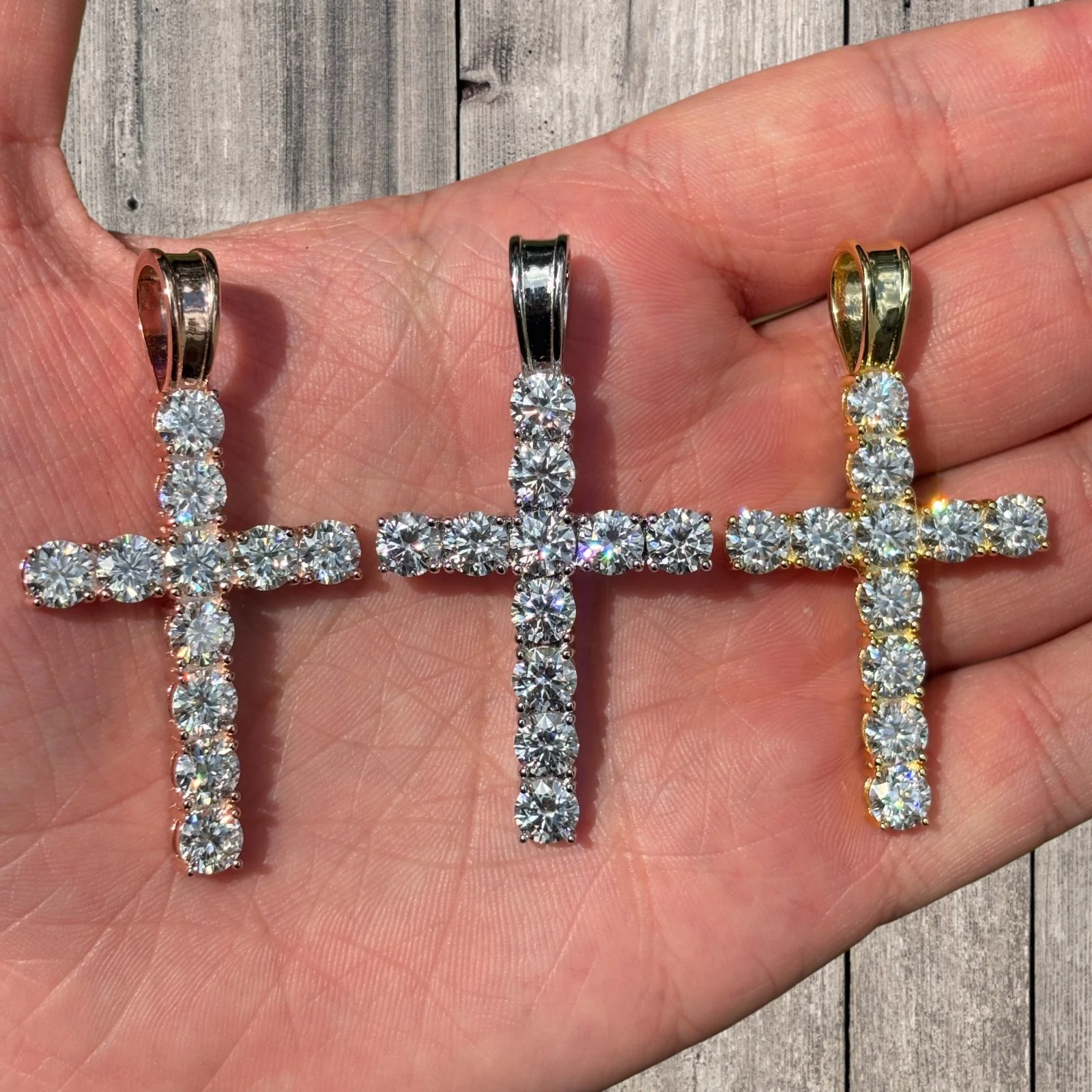 925 Sterling Silver Tennis Cross Pendant With Moissanite - X-Large - Image 5