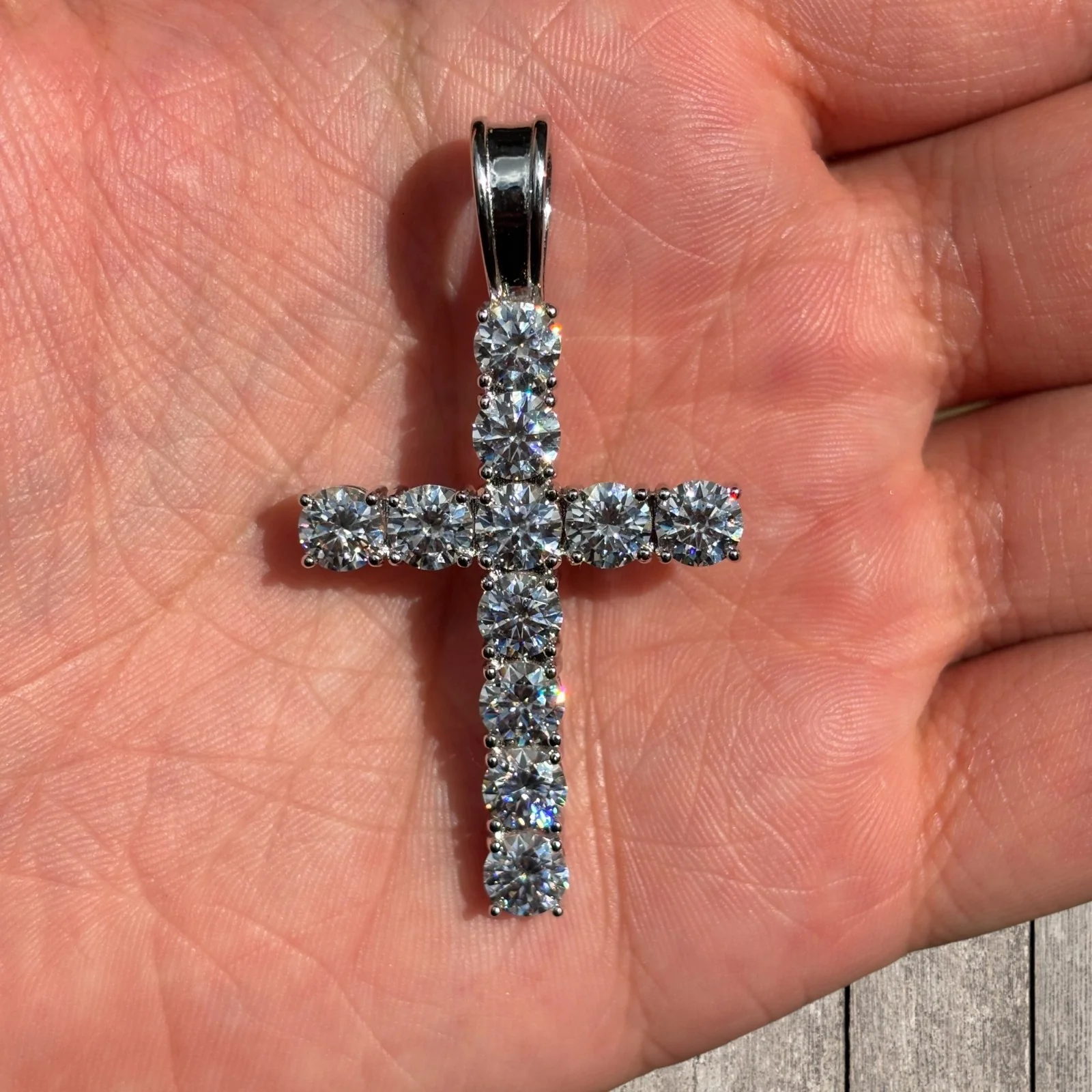 925 Sterling Silver Tennis Cross Pendant With Moissanite - X-Large - Image 6