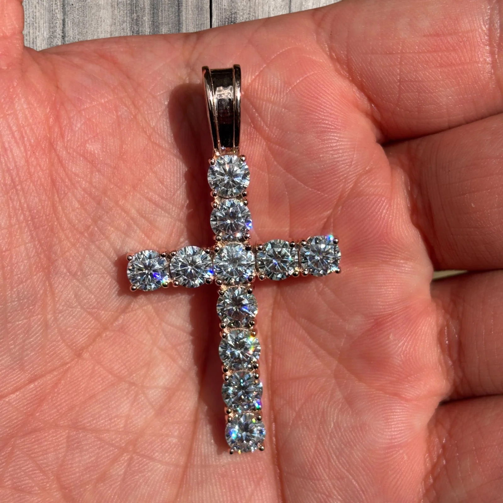 925 Sterling Silver Tennis Cross Pendant With Moissanite - X-Large - Image 7