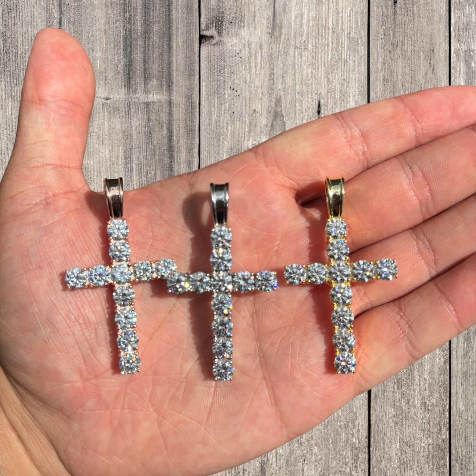 925 Sterling Silver Tennis Cross Pendant With Moissanite - X-Large - Image 9